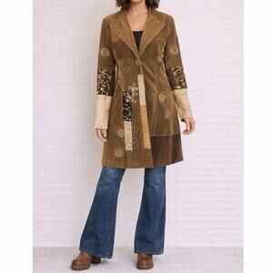 Runway 101 Patchwork Embroidered Boho Duster Coat Jacket Large Festival Artsy